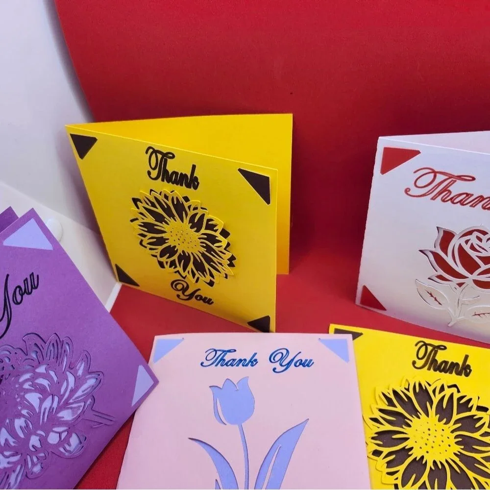 Hand Crafted Colorful Thank You Card Set of 12